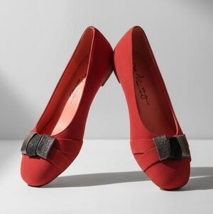 Red Suede Women's Shoes with Metallic Accents